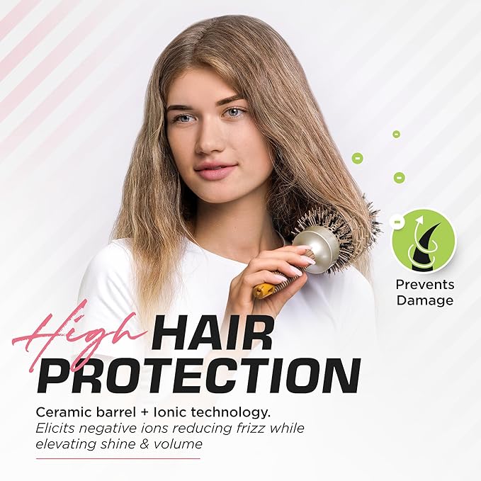 Fagaci Professional Large Round Brush with Natural Boar Bristles for Blow Drying, Nano Technology Ceramic+Ionic for Hair Styling, Volumizing and Healthy Hair - 4 Styling Clips Included