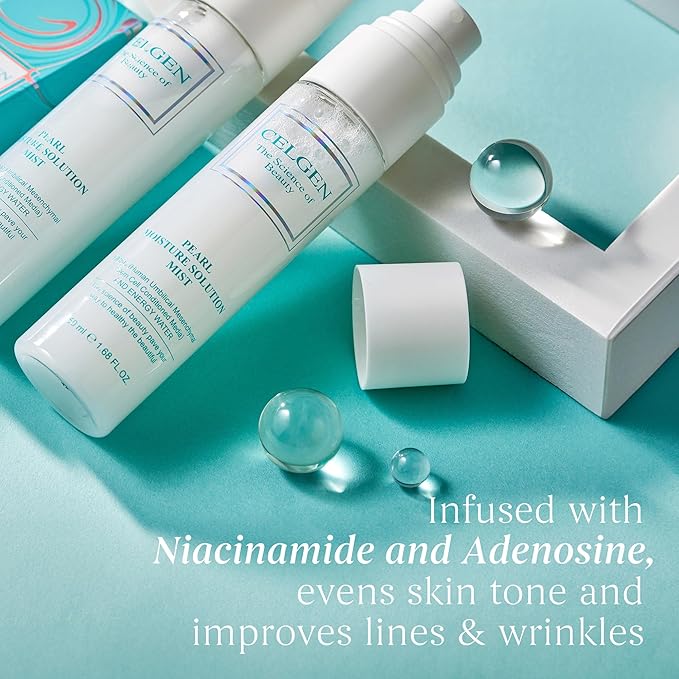 CELGEN] Pearl Moisture Solution Mist – 3-in-1 Toner, Makeup Primer & Setting Spray, Brightening & Hydrating Face Mist, 4.9 Fl. Oz./145ml
