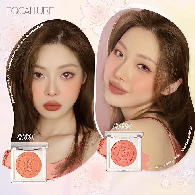 FOCALLURE Powder Palette Blush, Matte Mineral Blush Powder, Bright Shimmer Face Blush Makeup, Contour and Highlight Blush Palette, Highly Pigmented, Long Lasting, Waterproof, Blendable, #501