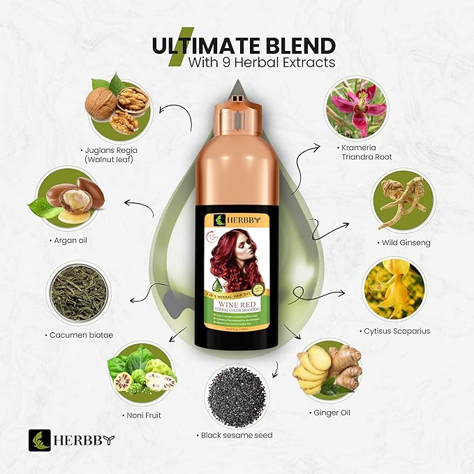Hair Color Shampoo for Gray Hair Coverage&Color Transform with 9 Herbal Extracts –Long Lasting(6-8 Weeks),Shiny,Evenly Colored,Instant Hair Dye Shampoo&Conditioner, 500 Ml (WINE RED COLOR)