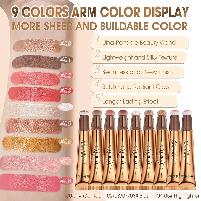 Liquid Contour Beauty Wand, Cream Liquid Contour Stick Matte Bronzer Stick with Cushion Applicator, Lightweight Blendable, Long Lasting Silky Liquid Face Shaping & Contouring Stick | 0# Contour Light brown