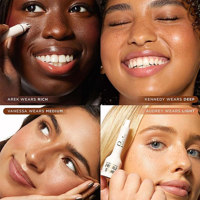 Freckle Stamp Pen,Fake Freckles Stain Marker Pencil Tool for Natural and Lifelike Sunkissed Face Freckle Makeup for Waterproof and Long-Lasting,Quick Dry 5-Point Faux Freckle Stamp Cushion, 03 Dark