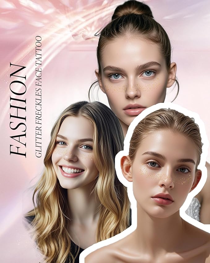 Glitter Freckles, Gold Freckles Temporary Face Tattoos, Body Face Glitter for Women Girls, Country Concerts Singer Festival Rave Accessories (Gold - 10 pcs)