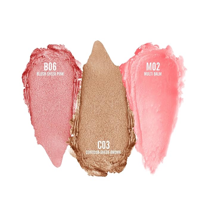 KIMUSE Multi Stick Trio Face Makeup, Cream Blush Stick for Cheeks & Lips, Moisturizer & Contour Makeup Sticks for All Skin,PEACHY PINK