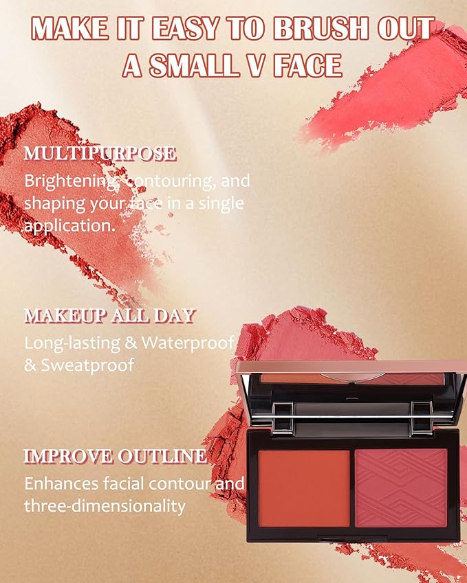 Face Matte Blush Powder Palette-2Colors Buildable Facial Cheek Blusher Pressed Powder Light Luxury Blush Contour Palette for Face,Longlasting Makeup Palette,Valentine's Day Gift Set for Women Girl-03
