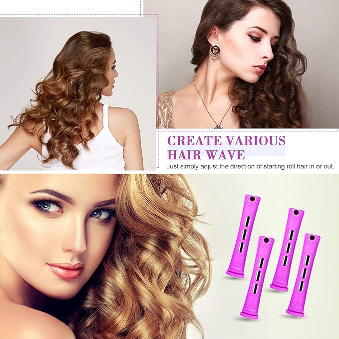 48 Pieces Hair Perm Rods Short Cold Wave Rods Plastic Perming Irons Hair Curling Rollers Curlers with Steel Pintail Comb Rat Tail Comb for Hairdressing Styling Supplies(0.75 Inch,Purple)