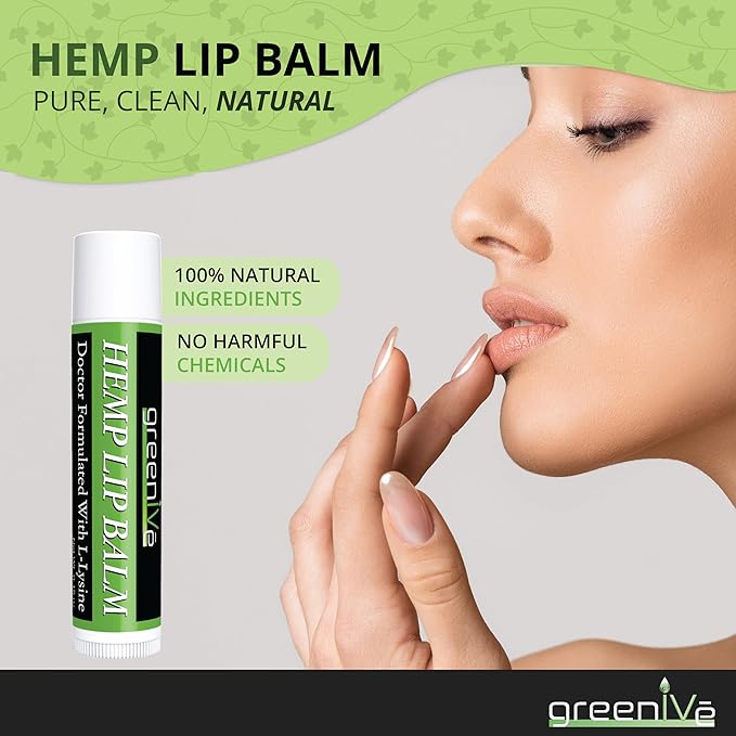 GreenIVe Hemp Lip Balm, Vegan, Omegas 3 & 6, Vitamin E, L-Lysine, Hydrating Handcrafted (3)