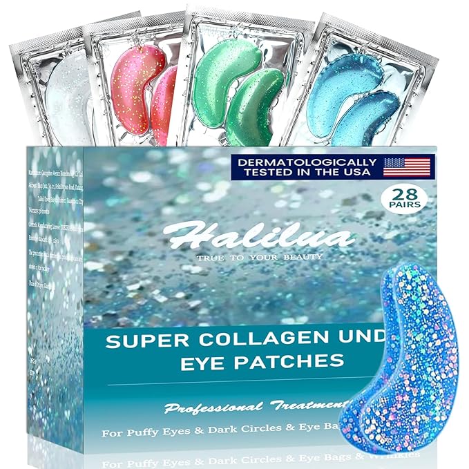 28 Pairs Collagen Eye Mask, Anti Wrinkle Eye Patches for Puffy Eyes and Dark Circles, Natural Marine Collagen Eye Gel Pads for Puffiness, Eye Treatment Skin Care for Puffiness Wrinkle Eye Bags