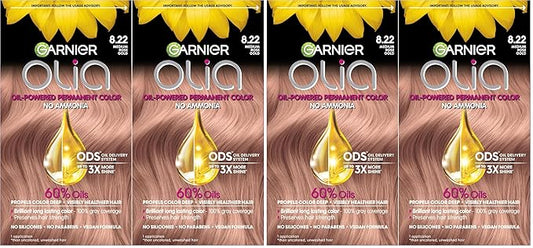 Garnier Hair Color Olia Ammonia-Free Brilliant Color Oil-Rich Permanent Hair Dye, 8.22 Medium Rose Gold, 2 Count (Packaging May Vary) (Pack of 2)