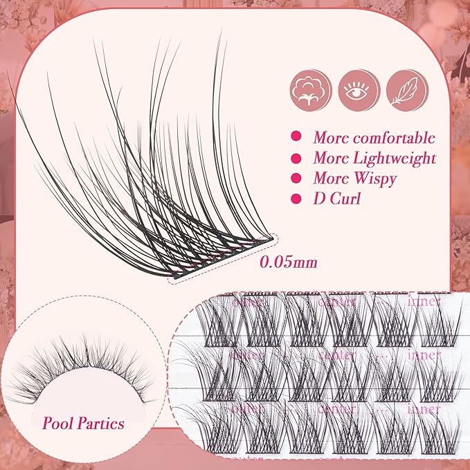 Lash Clusters - Dark Brown Lashes 360PCS Natural Wispy Fluffy Eyelash Clusters 8-16 MM Eyelash Extensions D Curl Faux Mink Lash Extensions DIY at Home