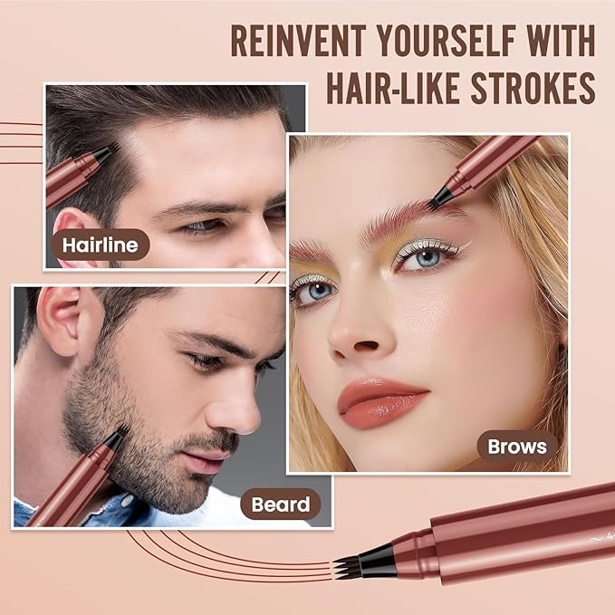 AWROSE Eyebrow Pencil, 3D Waterproof Microblading Eyebrow Pen 4 Fork Tip Tattoo Pencil, Precise Natural Brow Magic Eye Brow Pencil with Hair Like Strokes, 4 Points Multi-Used Eye Brow Pen for Women