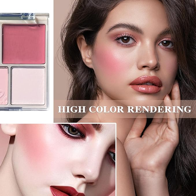 3Pcs 4 Colors Blush Palette,Matte Contour Makeup Blush for Cheeks,Waterproofing Highly Pigmented Face Cheek Blusher with Make Up Brush A1