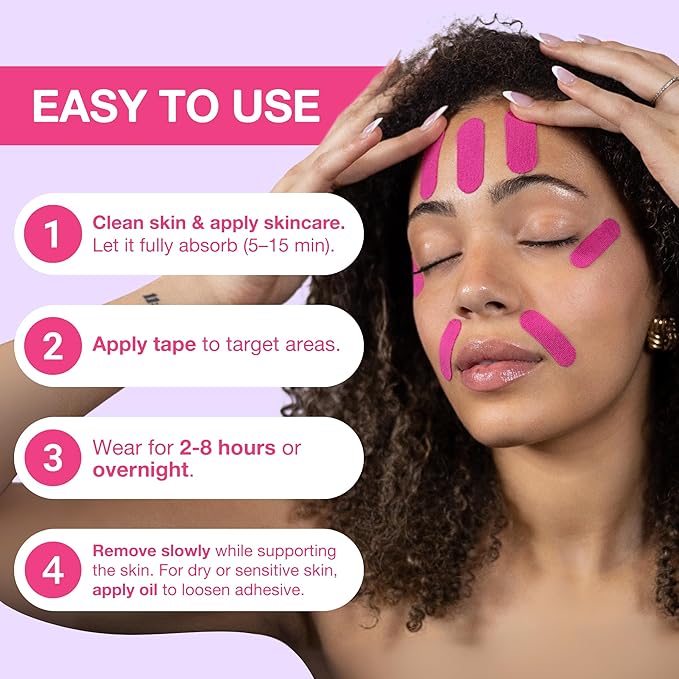 Anti Wrinkle Patches for Women - Forehead, Smile Line, Face Lifting Tape - Overnight Facial Lift - Pre-Cut Kinesiology Face Tape in 2 Sizes - Skin Safe, Latex-Free
