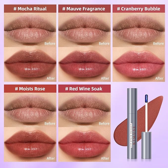 KIMUSE Lip Stain Masque: Peel Off Lip Stain Long Lasting Waterproof 12HR Transfer Proof & Hydrating Tint, Instant Lip Color With Natural Matte Effects, Vegan & Easy To Use