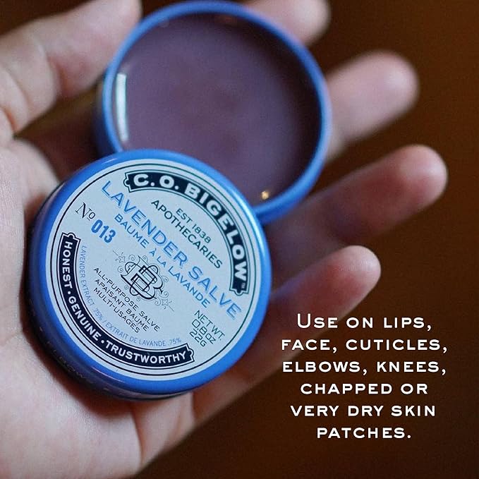 C.O. Bigelow All Purpose Salve Lip Balm Tins, Lavender Salve Pack of 3 for Chapped Lips & Dry Skin - Moisturizing Lip, Cuticle and Skin Salves, 0.8 oz each