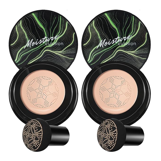 2PCS Mushroom Head Air Cushion CC Cream Foundation,Moisturizing Mushroom Head Foundation BB Cream Makeup Foundation Matte Concealer Full Coverage Long-lasting Oil Control (Natural)