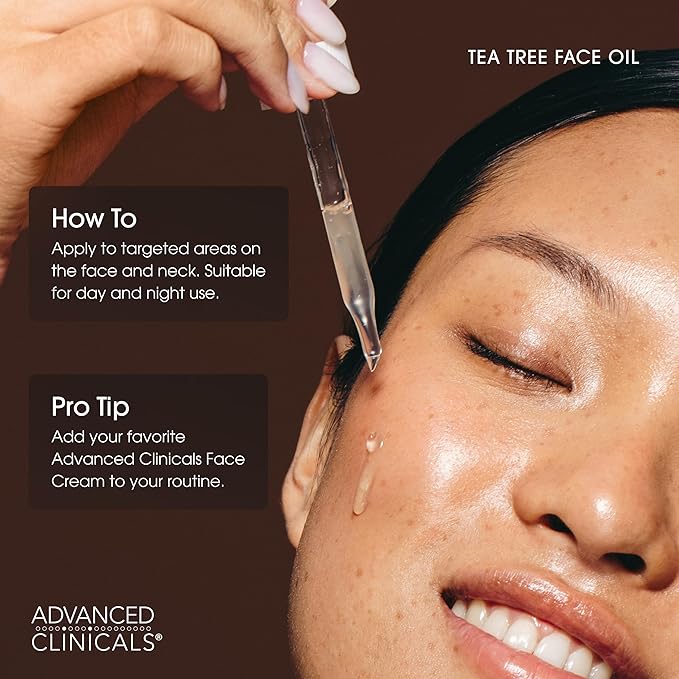 Advanced Clinicals Tea Tree Oil For Skin Facial Serum | Tea Tree Serum For Face With Vitamin E + Botanicals To Help Improve Appearance Of Large Pores & Skintone For Smoother Looking Skin, 1.8 Fl Oz