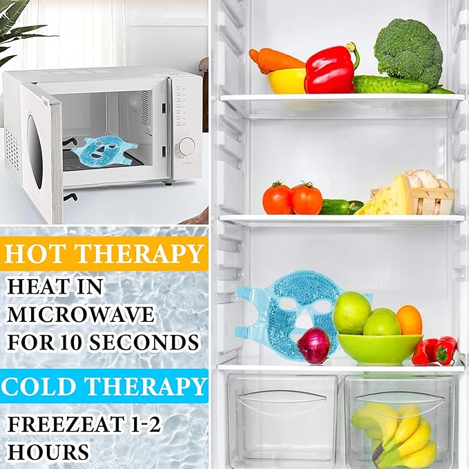 Cold Face Eye Mask Ice Pack for Dark Circles,Puffiness,Face SPA,Headaches,Pressure,Cooling Face Masks for Women Sleeping,Migraines Relief,Skin Care Gel Beads Hot Cold Use Ice Facial Mask