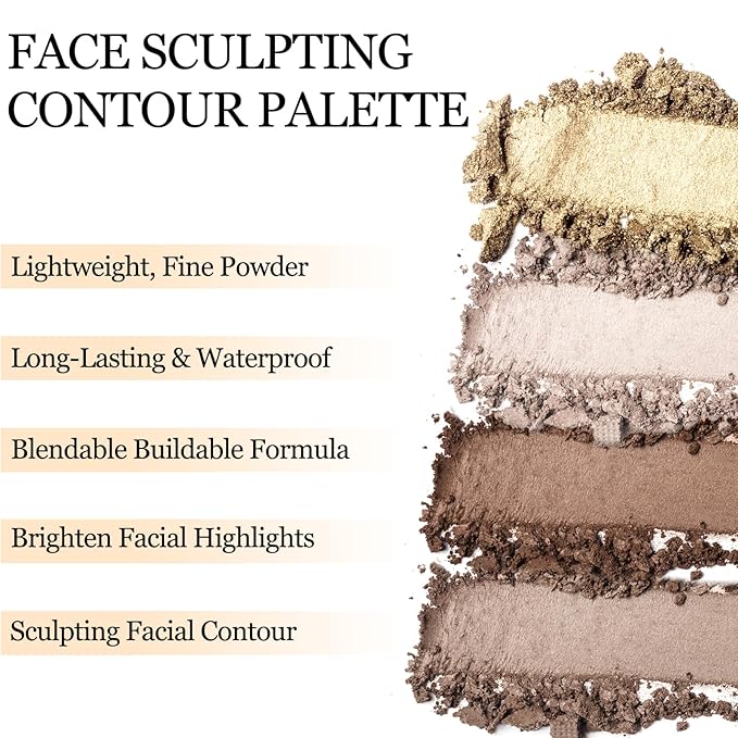 Erinde Face Highlighter Palette, Matte Face Illuminator Palette, Natural Glow Finish, Nude Beige Smooth Baked Powder, Lightweight Blendable Highlighter Makeup, 04 Bright White