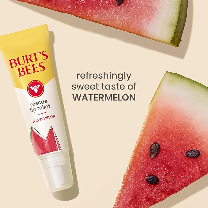Burt's Bees Rescue Lip Relief, Watermelon & Berry Medley, Hydrating Lip Balm for Dry Cracked Lips, with Responsbily Sourced Beeswax and Shea Butter, 100% Natural Origin, 2 Pack, 0.35oz