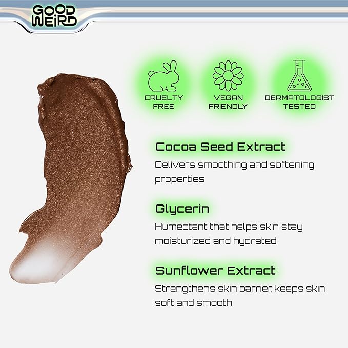 GOOD WEIRD Back From Vacay Bronzer - Vegan Liquid Face Bronzer Gel Cream for Men and Women | Natural Glow Lightweight Highlighter Makeup | Subtle Shimmer | 0.56 fl. oz. | BORA BORA (Dark Bronze)