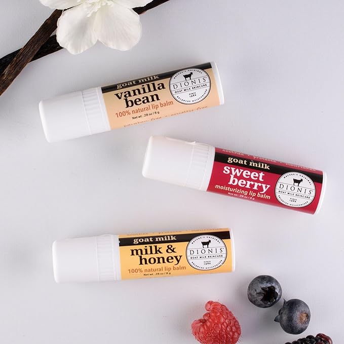 Dionis Goat Milk Skincare Warm & Sweet Lip Balm Gift Set - Beeswax, Shea Butter & Coconut Oil Lip Care Products Made in The USA - Cruelty Free Lip Moisturizer For Dry Chapped Lips, 0.28oz 3 Pack