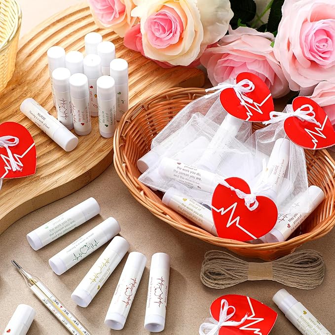 50 Sets Nurse Lip Balm Gifts Bulk Moisturizing Nurse Lip Balm with 50 Organza Drawstring Gift Bags 50 Tags Nurse Day Nurse Week Nurse Student Graduate Appreciate Gifts Bulk(Nurse)