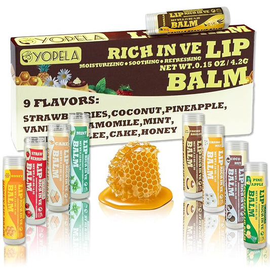 Lip Balm Variety Pack - 9 Delicious Flavors - Natural Lip Balm in Bulk with Vitamin E and Coconut Oil - Moisturizing, Soothing, and Repairing Dry and Chapped Lips