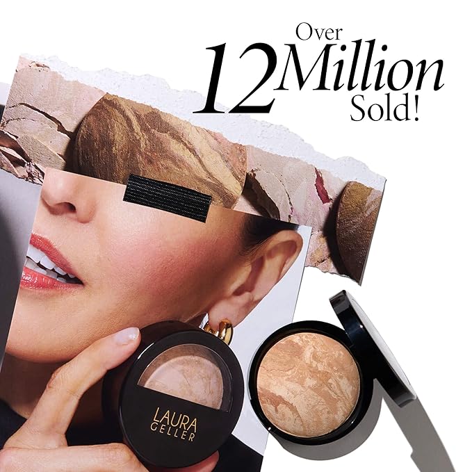 LAURA GELLER NEW YORK Award-Winning Baked Balance-n-Brighten Color Correcting Powder Foundation - Porcelain - Buildable Light to Medium Coverage - Demi-Matte Natural Finish