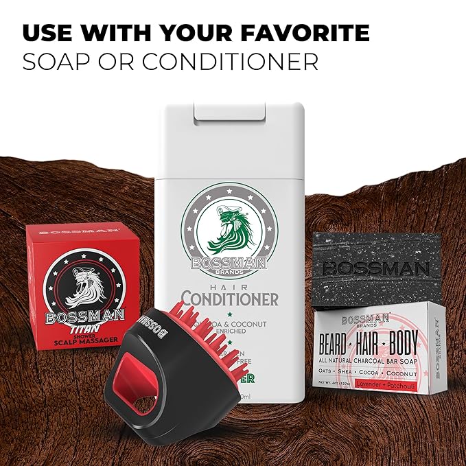 Bossman Titan Shower Scalp Massager – Ergonomic Silicone Scrubber for Product Build-Up, Dandruff & Pore Stimulation – Head & Beard Care Tool with Soft Bristles