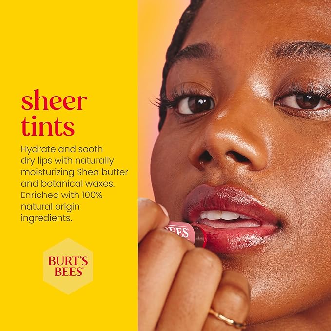 Burt's Bees Lip Tint Balm with Long Lasting 2 in 1 Duo Tinted Balm Formula, Color Infused with Deeply Hydrating Shea Butter for a Natural Looking Buildable Finish, Petal Rose (2-Pack)