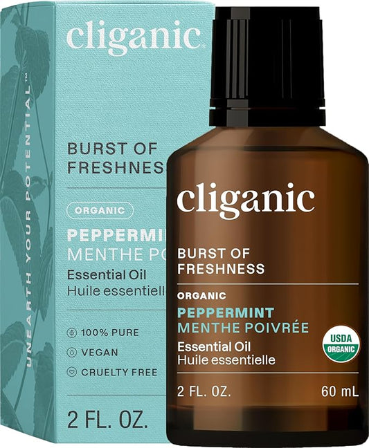 Cliganic Organic Peppermint Essential Oil - 100% Pure Natural for Aromatherapy Diffuser | Non-GMO Verified (Packaging May Vary)