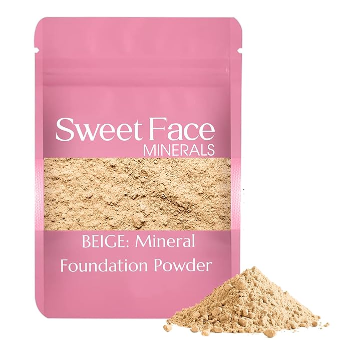 Foundation Powder Refill (BEIGE)(12 Gram Bag) By Sweet Face Minerals, Lightweight Mineral Loose Makeup Powder with SPF 20, Full Coverage Flawless Finish, Talc-free, Cruelty-Free, Refillable Pouch