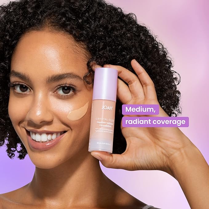 JOAH Peptide Infused Foundation, 2-1 Korean Face Makeup with Blurring Face Primer, Luminizer, Hydration & Skin Defense for a Lightweight Finish, Buildable Medium Coverage, 1.01 Oz, Deep Warm