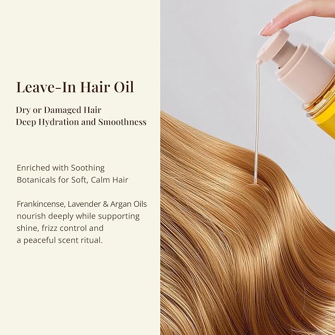 Leave-In Hair Oil with Frankincense & Lavender – Natural Essential Oil Aroma, Deep Nourishment & Frizz Control for Dry, Damaged Hair – Lightweight No-Rinse Oil, 3.4 fl oz (100ml)