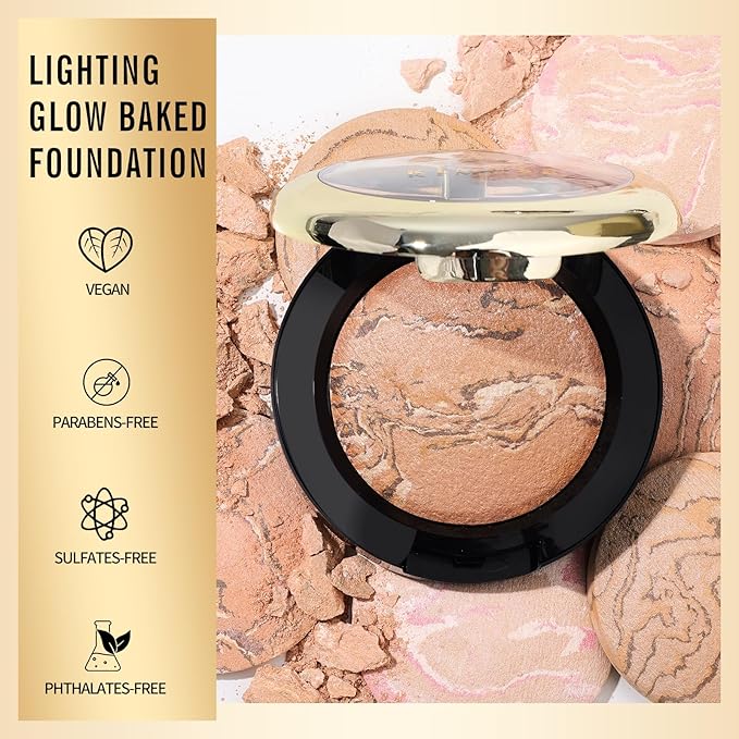 KIMUSE Lighting Glow Baked Foundation, Brighten Color, Color Corrector, Buildable Coverage, Lightweight Powder Foundation, Radiant Natural Finish