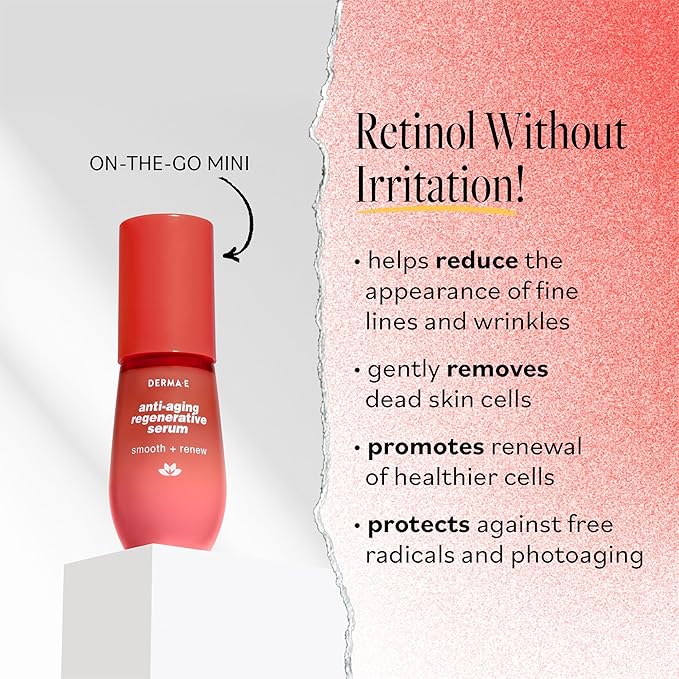 DERMA E Face Serum, Anti Aging Regenerative Retinol Serum for Face, 1 Fl Oz, Vitamin A, Bakuchiol, Glycolic Acid, Green Tea Extract, Helps Reduce Appearance of Fine Lines and Wrinkles