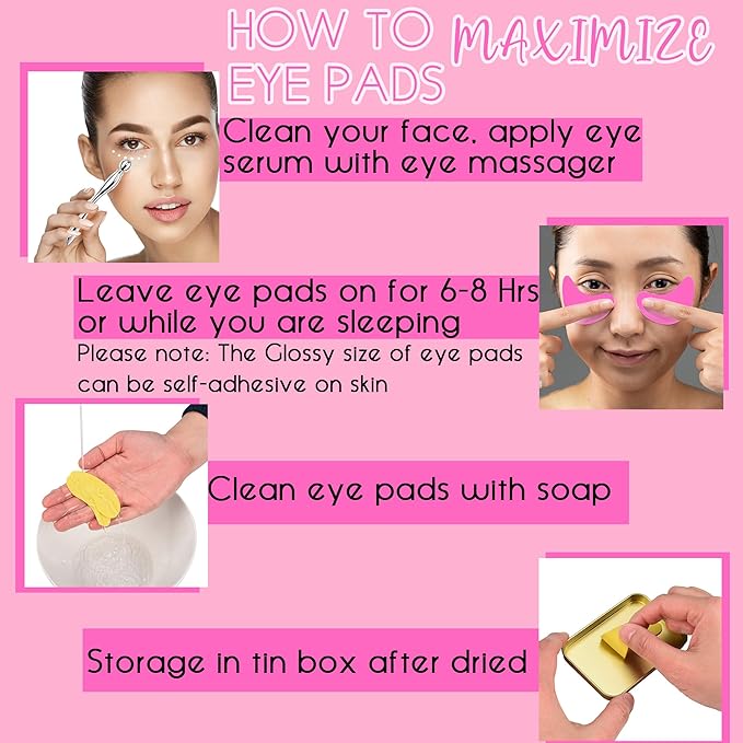 CCbeauty Reusable Under Eye Patches + Eye Cream Applicator Value Set | 100% Silicone Eye Gel Pads | Boost Hydration | Minimize Fine Lines + Wrinkles + Dark Circles | Storage Tin Included | White