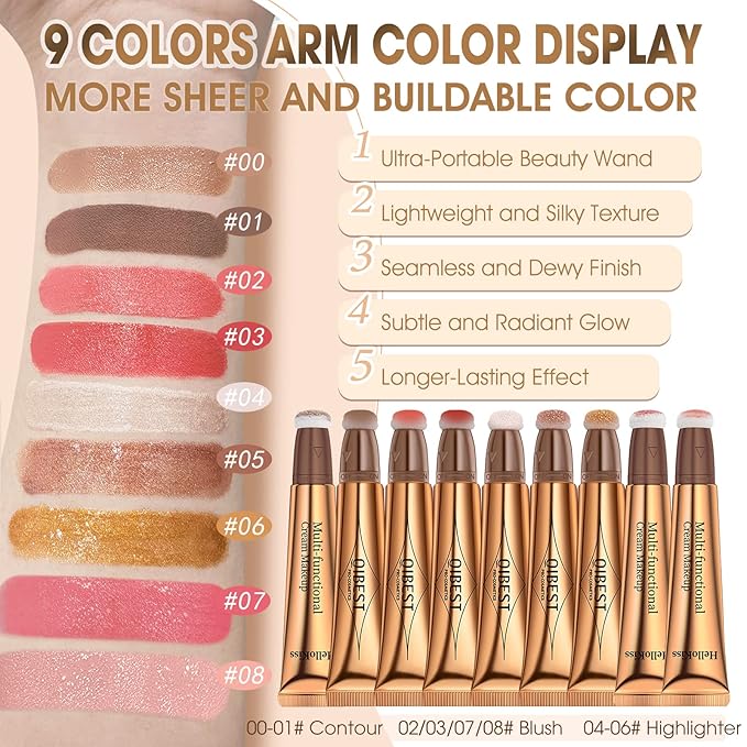 Liquid Contour Beauty Wand, Cream Liquid Contour Stick Matte Bronzer Stick with Cushion Applicator, Lightweight Blendable, Long Lasting Silky Liquid Face Shaping & Contouring Stick | 1# Contour Grey brown