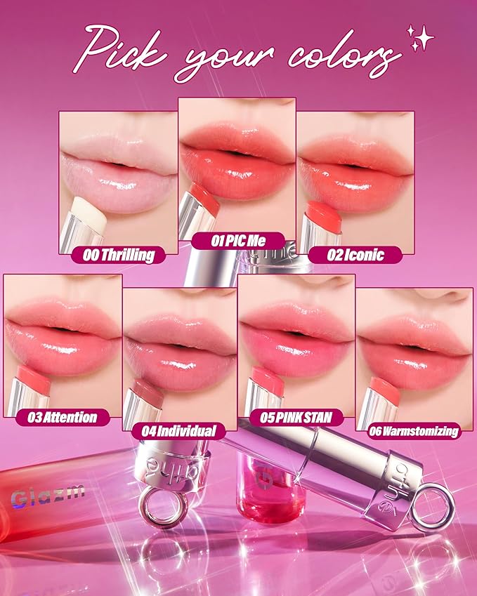 ATHE Glazm Lipbalm Stick - Vegan Glow Korean Lip Balm - Plumping, Volumizing & Highly Pigmented Lipstick - Soft Melting, Buildable Formula - Plant-Derived, Cruelty-Free, 0.12oz. (00 Thrilling)