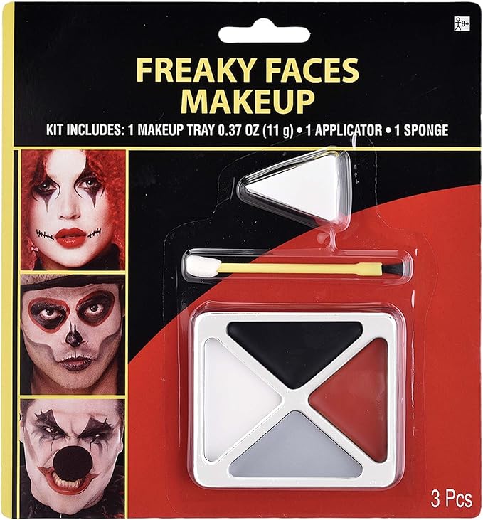 Freaky Faces Makeup Kit - 1 Count - Includes Makeup Tray, Applicator, & Sponge - Complete Spooky Makeup Tray, Easy-Apply Applicator & Soft Sponge for Perfect Scary Look