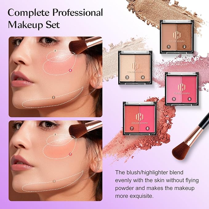 Color Nymph All in one Makeup Kit For Girls Teens, Makeup Set 4 Trays Spacious Space Train Case for Beginner with Eyeshadow Highlighter Lipgloss Blush Contour Concealer Brush Eyeliner Lipbalm