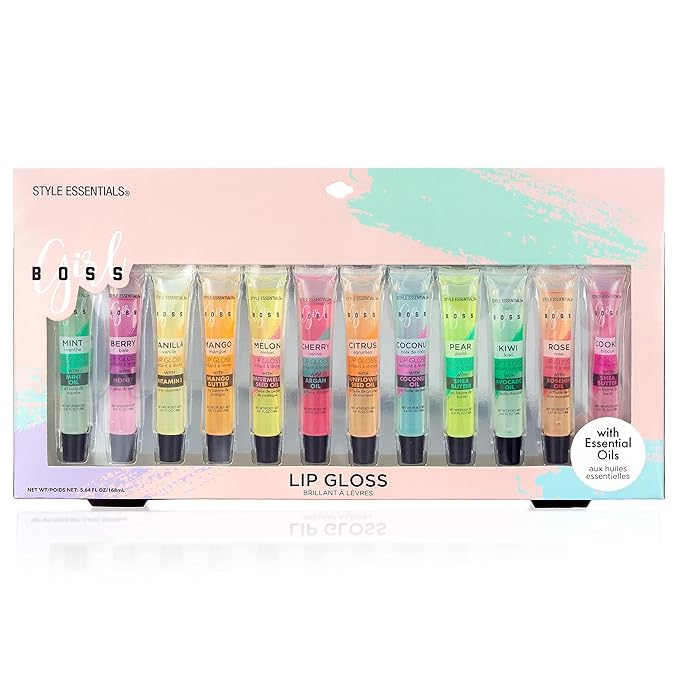 Expressions 12pc Lip Gloss Lip Oil Collection – Lip Gloss Tubes with Essential Oils, Moisturizing, Hydrating Lip Glosses, Lip Glow Oil, Hydrating Lip Balm