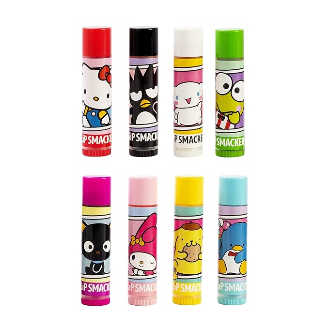 Lip Smacker Sanrio Hello Kitty and Friends 8-Piece Flavored Lip Balm, Clear, For Kids, My Melody, Little Twin Stars, and Chococat
