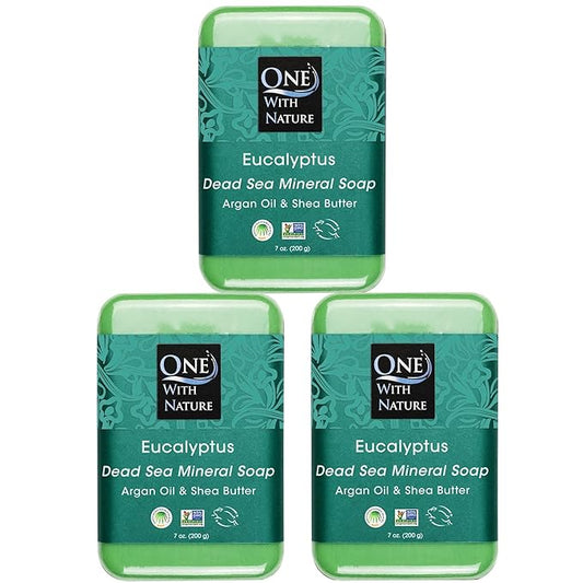 One With Nature Eucalyptus Soap 7oz 3-Pack – Rejuvenating and Exfoliating Soap Bar with Dead Sea Salt for Face & Body, for Men & Women