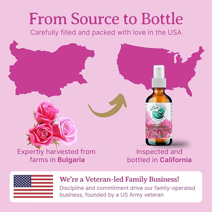 Bella Terra Oils - Rosewater Spray 16 oz - Embrace The Timeless Beauty of Pure Organic Rose Water, Ideal for Skin & Hair, Immerse in Natural Rose Fragrance