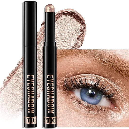 Cocoa Brown Shimmer Eyeshadow Stick, Waterproof Cream Eye Shadow Pencil Long-Lasting Crease-Proof Glitter Eyeshadow Crayon Smooth High Pigmented Highlighter Neutral Eye Shadow Liner Makeup