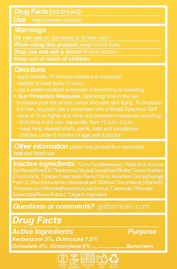 4-Pack Orange SPF 15 Lip Balm - Organic Ingredients, Broad Spectrum UVA/UVB Protection - Hydrating & Moisturizing, USA Made