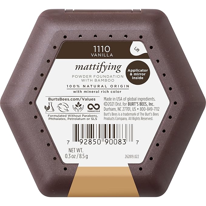 Burt’s Bees 100% Natural Origin Mattifying Powder Foundation, Vanilla, 0.3 Ounce, Packaging May Vary