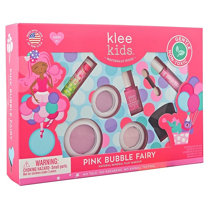 Luna Star Naturals Klee Kids Deluxe Play Makeup Kit. Gentle and Non-Toxic. Made in USA. (Pink Bubble Fairy)